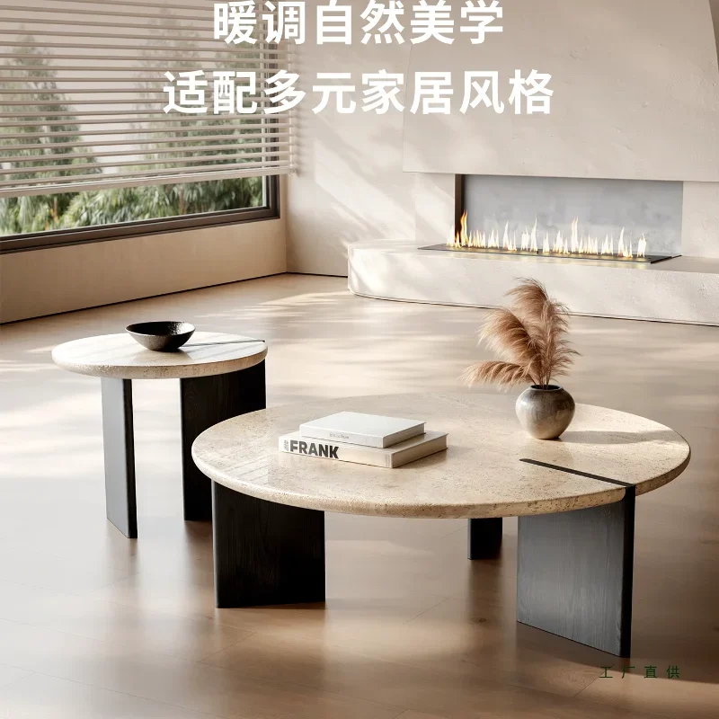 طاولة قهوة من الحجر الجيري الطبيعي النقي لغرفة المعيشة طاولة قهوة رخامية من الخشب الصلب في العصور الوسطى #3