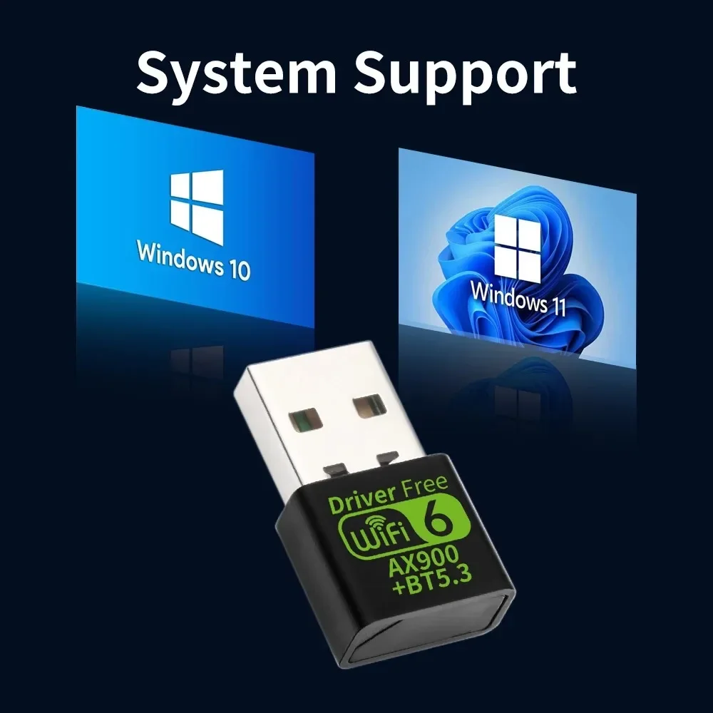 WiFi 6 AX900 Bluetooth 5.3 WiFi USB 동글 어댑터 PC/노트북 Win10/11 드라이버 용 듀얼 밴드 2.4G/5GHz 무선 네트워크 카드 무료