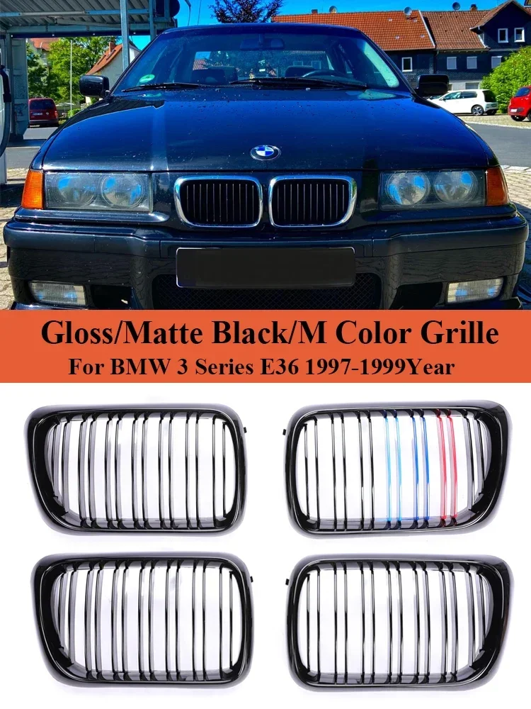 

For BMW 3 Series E36 1997 1998 1999 Front Bumper Racing Grille Kidney Inside Facelift M Color Grills Cover 325i 320i 328i 318i