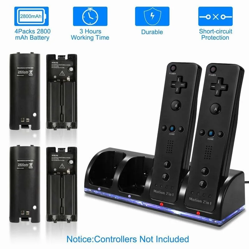 2/4 Seats Charger Charging Dock Station For Wii/Wii U Remote Controller Fast Charging Dock Station Stand With Status Indicator