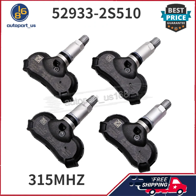 4x TPMS Tire Pressure Monitoring System Sensor 315MHZ 52933-2S510 529332S510 For Hyundai Tucson 2014-2015 Kia Sportage 2016-2021