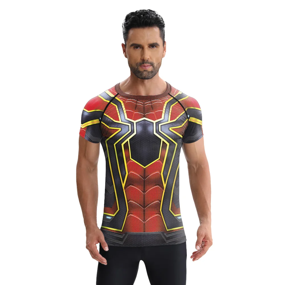 Мужская рубашка с 3D цифровым принтом паука, уличная мода, футболки серии пауков, летняя футболка с короткими рукавами, мужская компрессионная одежда