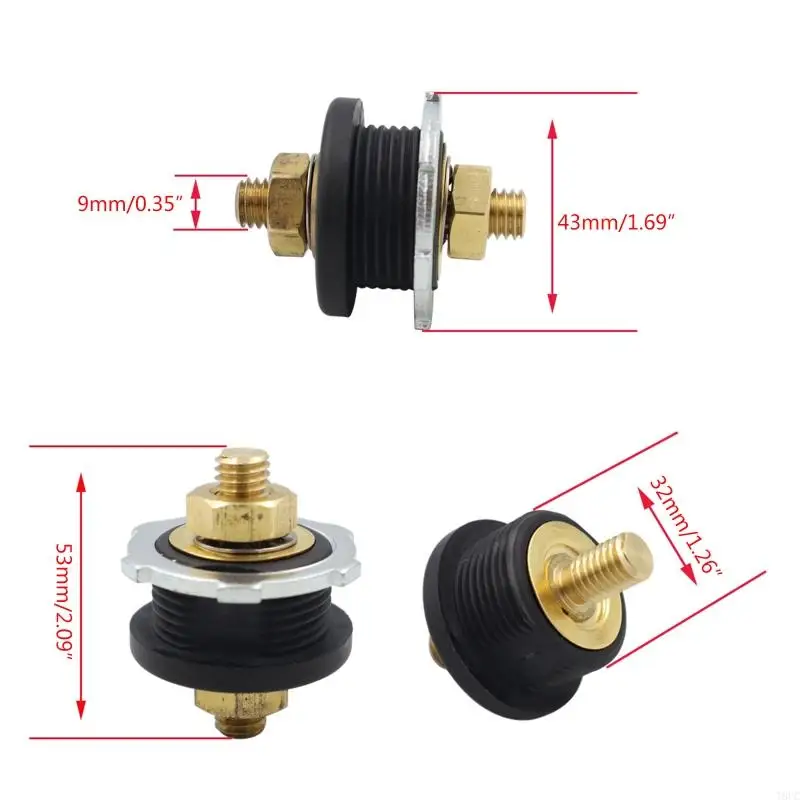 T8UC Auto Battery Terminal Bulkhead Feed-Thru Panel Positive Connector Post 3/8"