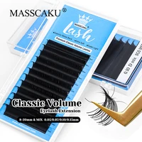 MASSCAKU 0,05/0,07/0,10/0,15mm de espesor fibra de terciopelo Premium pestañas de volumen clásicas pestañas regulares de Cachemira esponjosas negras mate