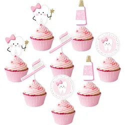 36Pcs Tooth Cupcake Toppers Pink First Tooth Cake Decorations Dental Themed Baby Shower Cupcake Toppers Dentist Party Decor