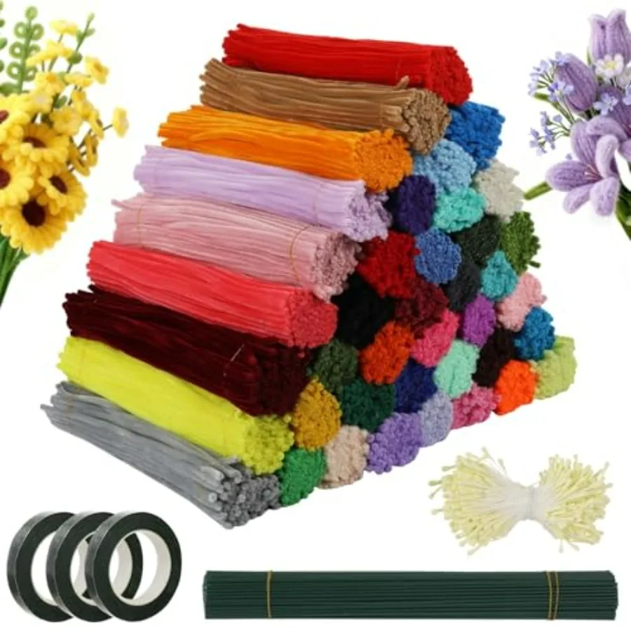 

Набор для рукоделия из 4000 трубчатых палочек для декора, 40 цветов, гибкие витые стержни 11,8 дюйма, 100 стеблей для цветов, 3 рулона флористической ленты и 1 шт. флористическая лента.