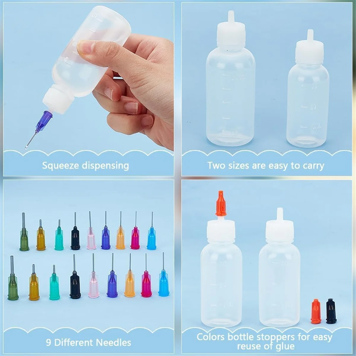 ABXHH 8 шт. бутылки с аппликатором для прецизионных наконечников «сделай сам», бутылки с клеем с наконечником иглы 1/1,7 унции с 8 крышками и 18 наконечниками для квиллинга своими руками