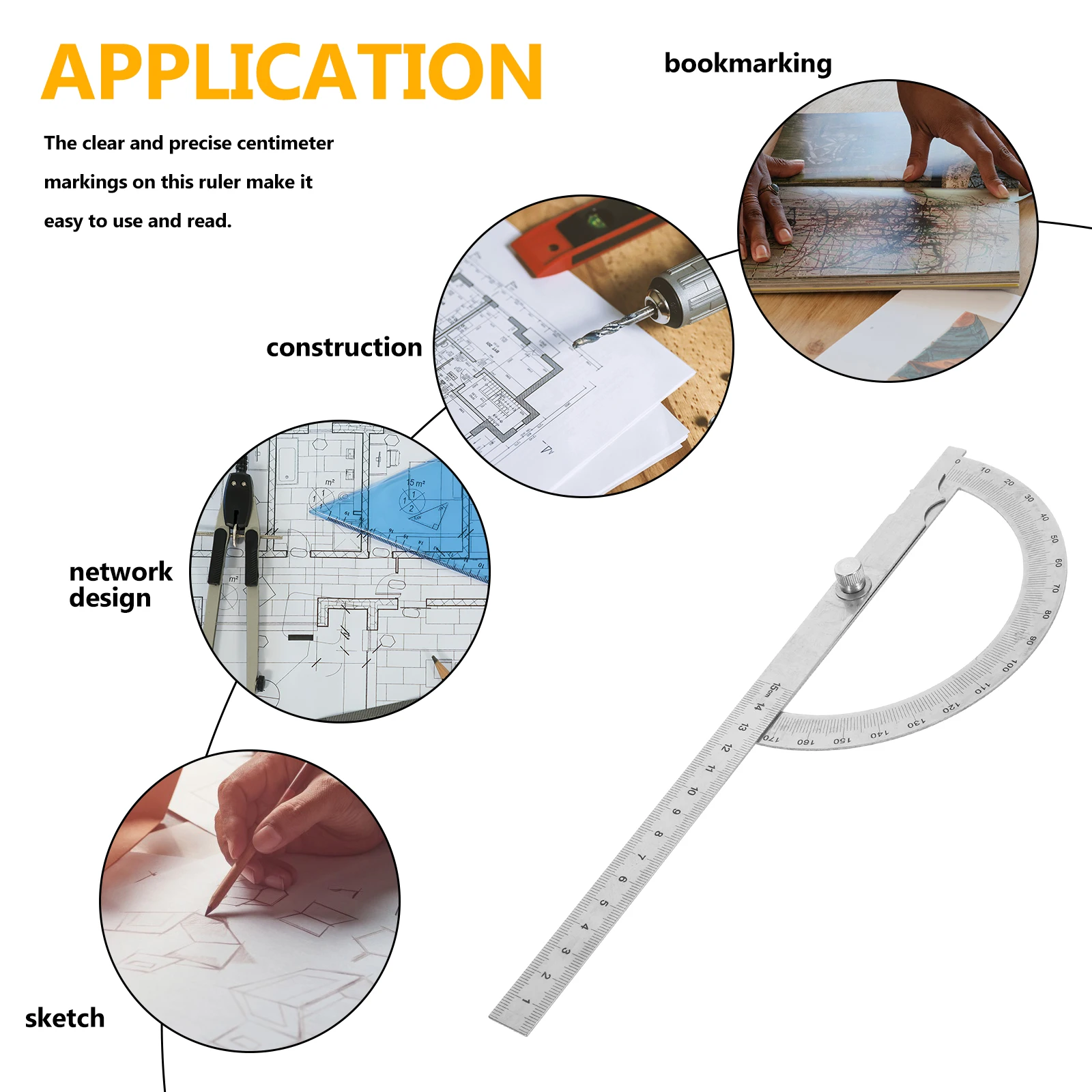 

Protractor Ruler 150x150mm Stainless Steel Angle Woodworking Tools Machinist Engineer Ruler Protractor Swing Circle Gauge