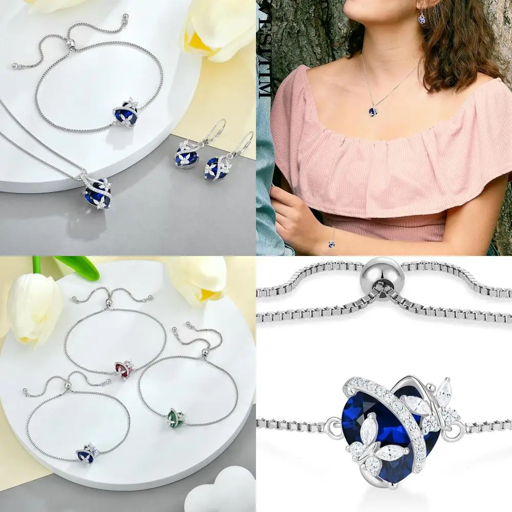 

Женский браслет-подвеска из стерлингового серебра с камнем-бабочкой и звеньями в форме сердца