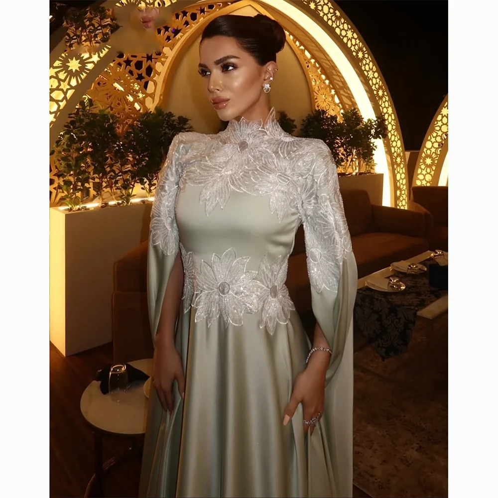 Vestidos de noite elegantes gola alta flores a linha ocasião formal vestidos de noite até o chão vestidos de baile vestido personalizado