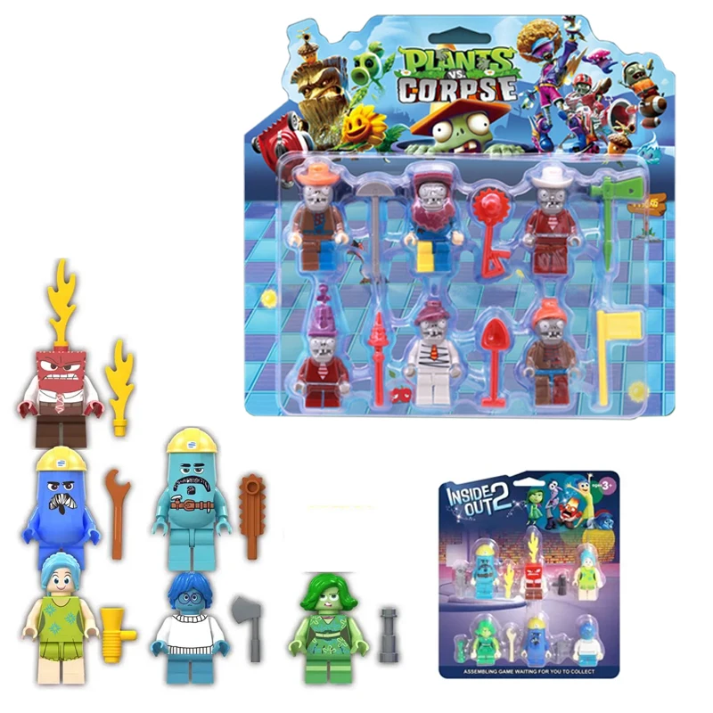 Cartoon Plants VS Zombies Bausteine Cartoon Inside Out 2 Spielzeugsteine Zusammenbaubares Lernspielzeug Geburtstagsgeschenk für Kinder