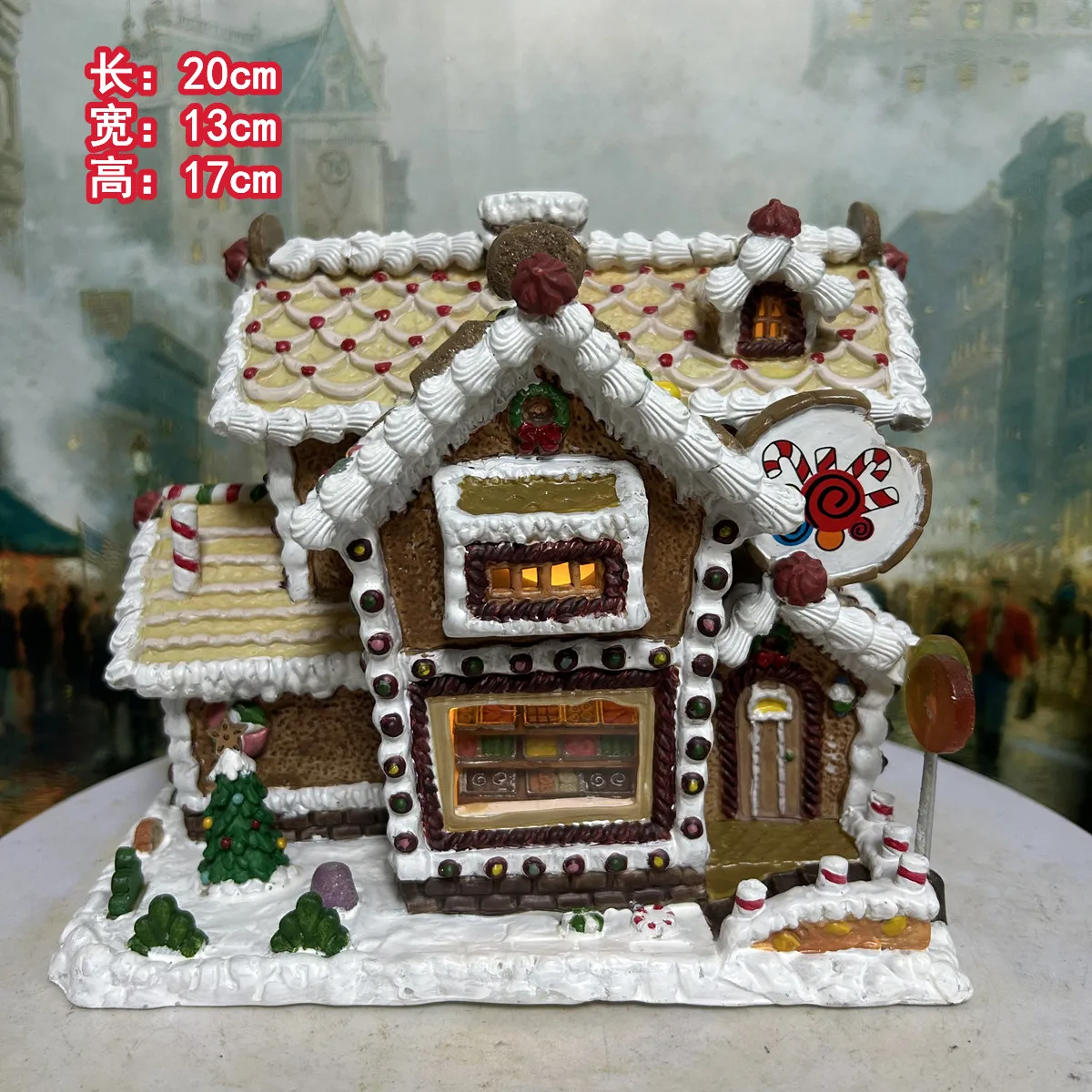 Lemax Christmas Ceramic Gingerbread House with Lights Snow Scene Candy House Tabletop Ornament Xmas Holiday Home Decoration Gift
