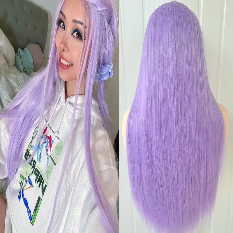 Bright Purple Straight Hair Synthetic 13x4 Lace Front Wigs High Quality Heat Resistant Fiber Natural Hairline For Women Cosplay