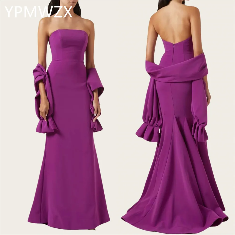 

Customized Women Party Dress Occasion Prom YPMWZX Strapless A-line Floor Length Skirts Ribbon Bespoke Dresses Gown Eve