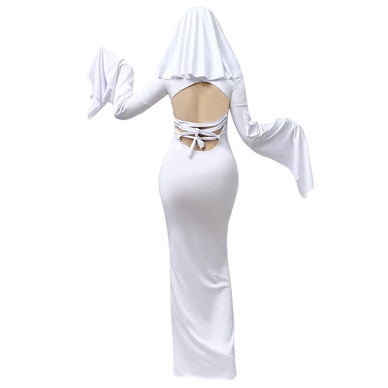 Robe fantôme de mariée blanche pour Halloween, robe Sexy, masque de fête, jupe serrée en queue de poisson, Costume de Cosplay pour femmes