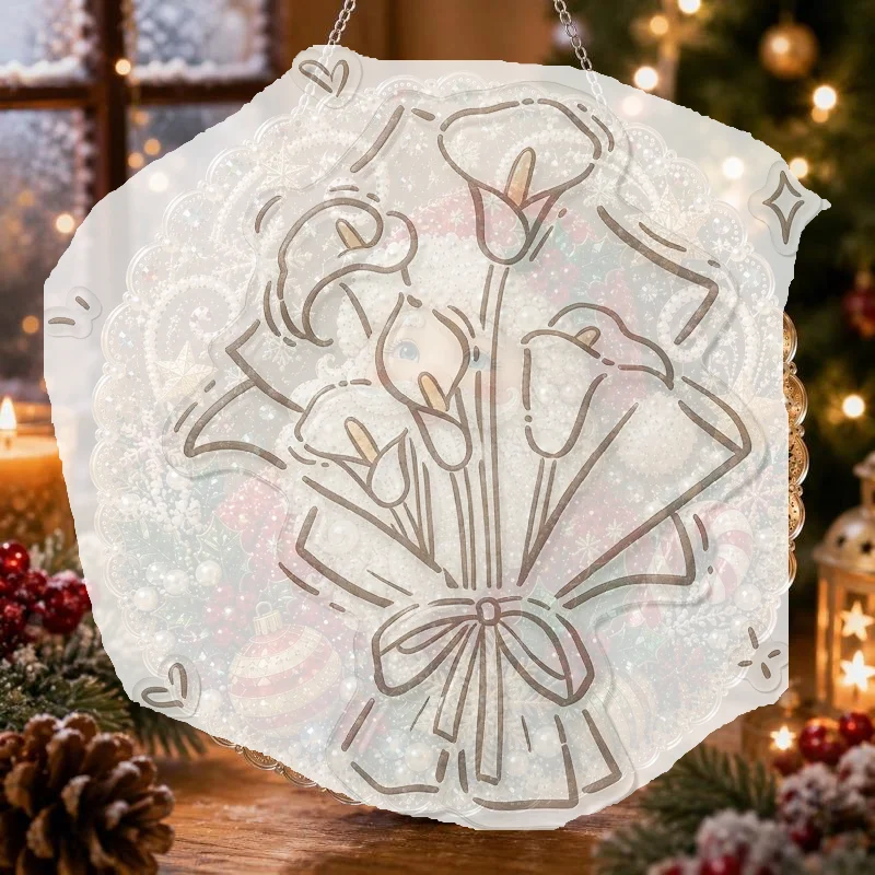 Christmas Pearl Suncatcher Kit, DIY Craft Pre-Assembled Metal Chain, Acrylic Round Board With Lace