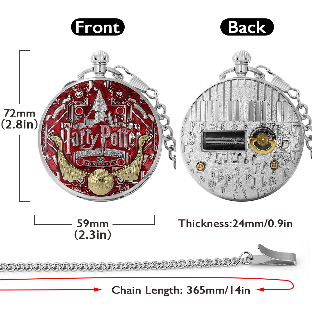 Harried Potter Original Music Pocket Watch Gift for Men Women Blue/Green/Red Quartz Music Pendant Clock Couple Pocket Watches