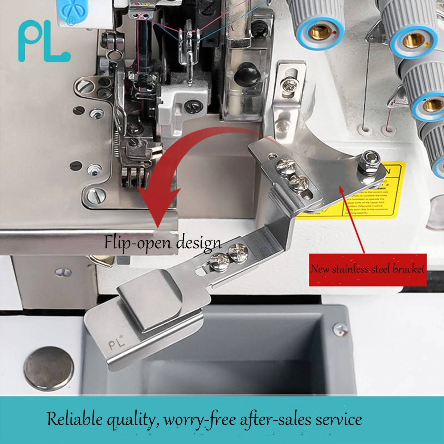 PL Flip Open Adjustable Double Layer Collar Folder For 4/5 Thread Industrial Overlock Serger Machine, 2.3cm Left-Right Front-Bac