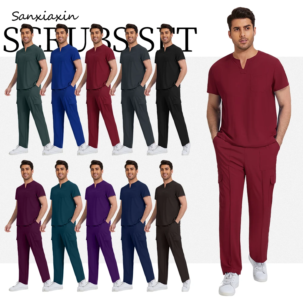 Wholesale Pharmacist Nursing Sets Pet Hospital Doctor Medical Uniforms Dentistry Surgical Suits V-neck Anesthetist Workwear Men
