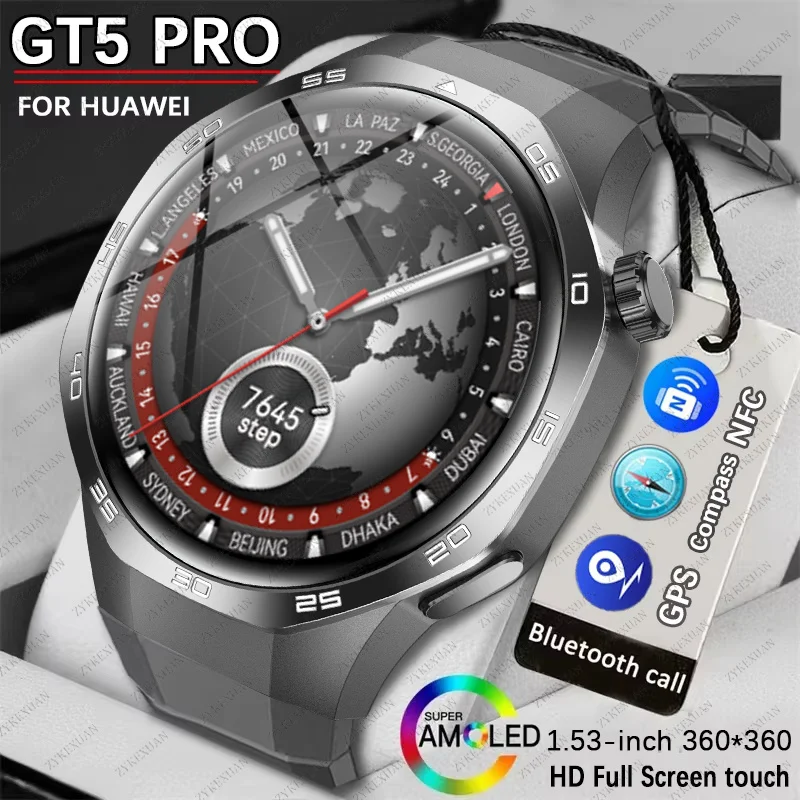 New Huawei Watch GT5 PRO Max Smart Watch Men 360*360 AMOLED HD Screen Bluetooth Call GPS NFC Heart rate Waterproof SmartWatches