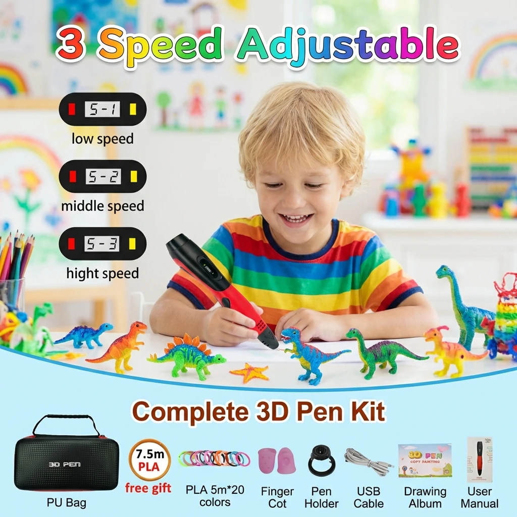 

Kids 3D Pen 3D Printing Pen High Quality PLA Filament 1.75mm USB Output Low Voltage Security, With Beautiful Case