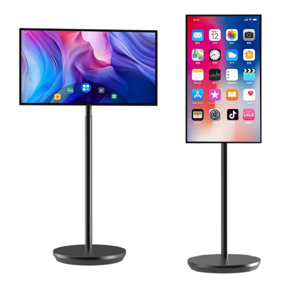 

23,8-дюймовый вращающийся беспроводной интерактивный дисплей Incell с сенсорным экраном, движущийся портативный напольный умный ТВ-монитор с 4 + 64 ГБ