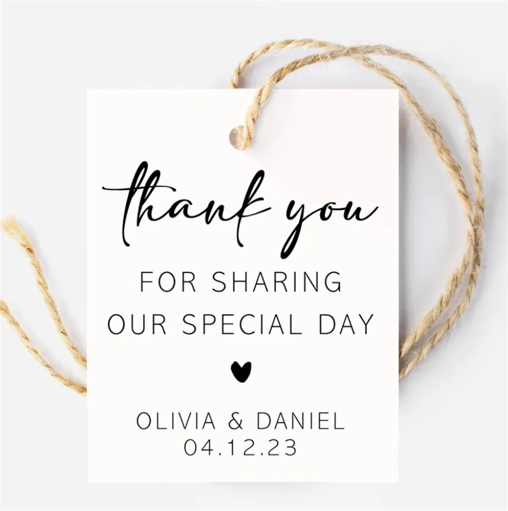 50pcs Thank You For Sharing Our Special Day Tags - Wedding Name Tags - Personalised Tags for Wedding Favours - Printed Wedding F