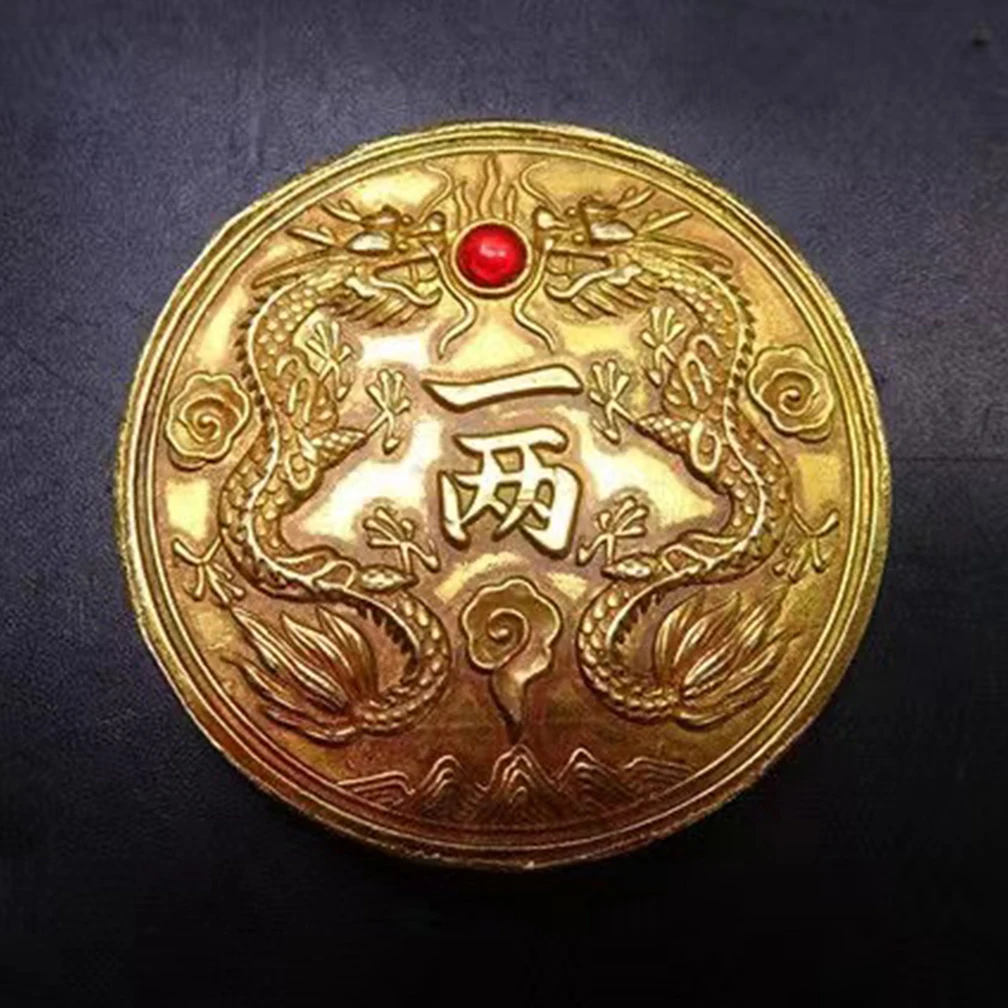 Old Qing Dynasty Gold Coins Inlaid with Jewels Guangxu Dingwei Year Antique Copper Coin for Collection Must-have Gift Rare