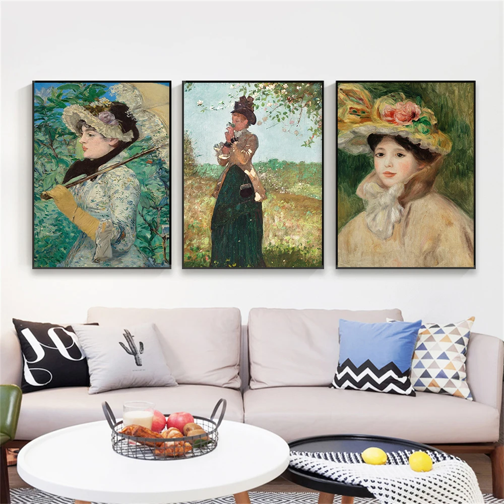 Classical Oil Painting Print Victorian Portrait Woman with Umbrella Poster European Art Canvas Painting Retro Gallery Wall Decor