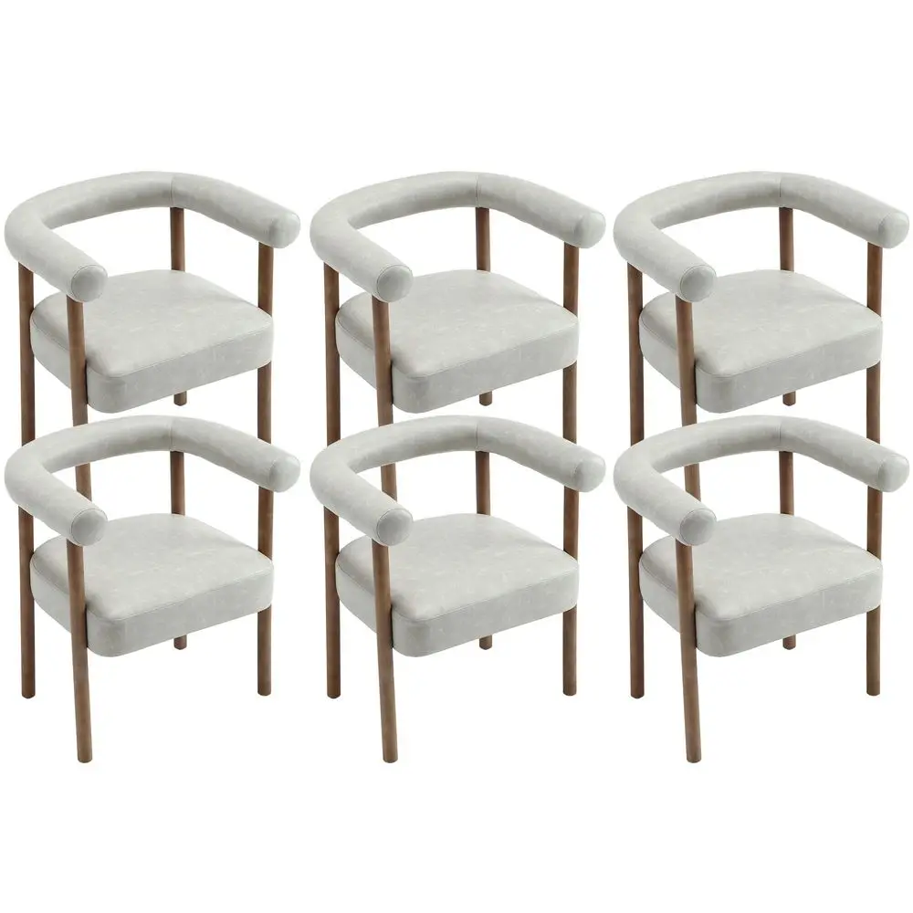 Upholstered Dining Chairs with Natural Brush Wood Legs, Faux Leather MidCentury Modern PU Dining Chairs with Curve Padded Open