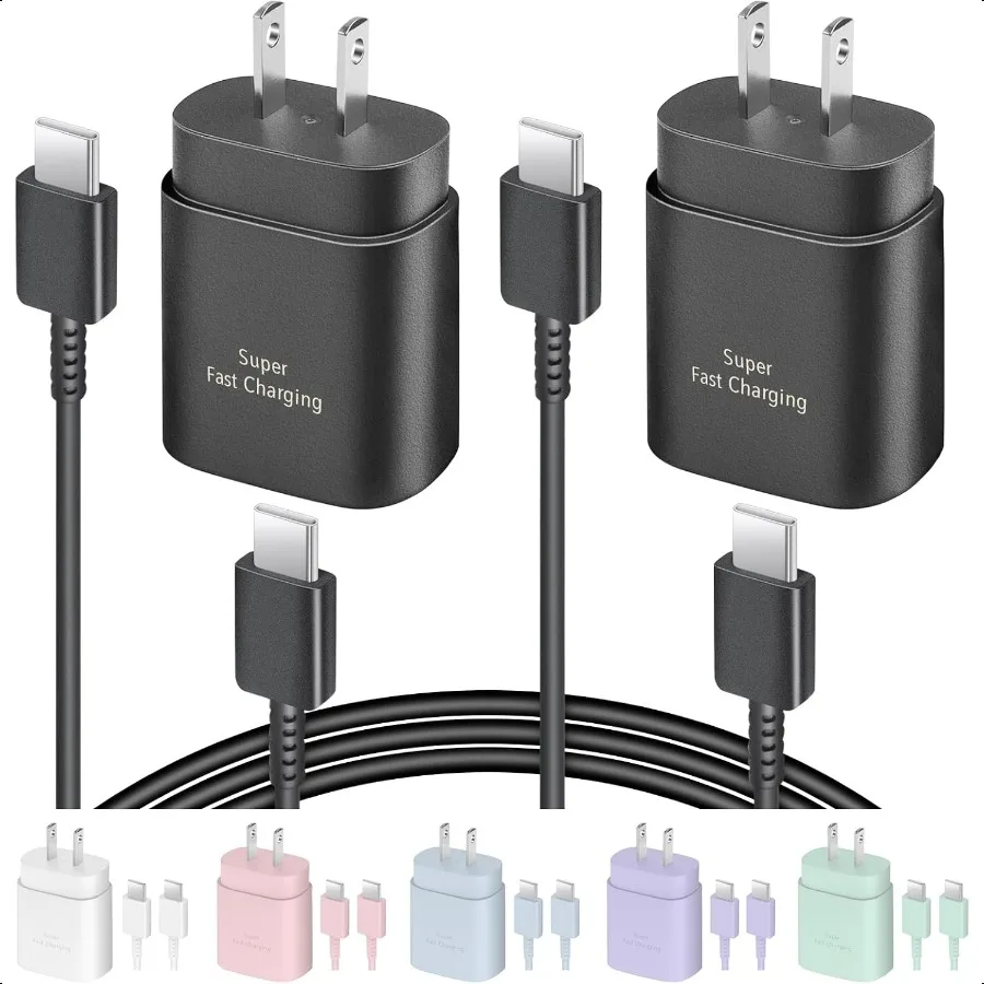 2 حزمة شاحن USB C 25 واط نوع C شحن سريع مع كابل شاحن USB 6FT شاحن هاتف أندرويد لهاتف Galaxy S24 Ultra S23 + S22 S2