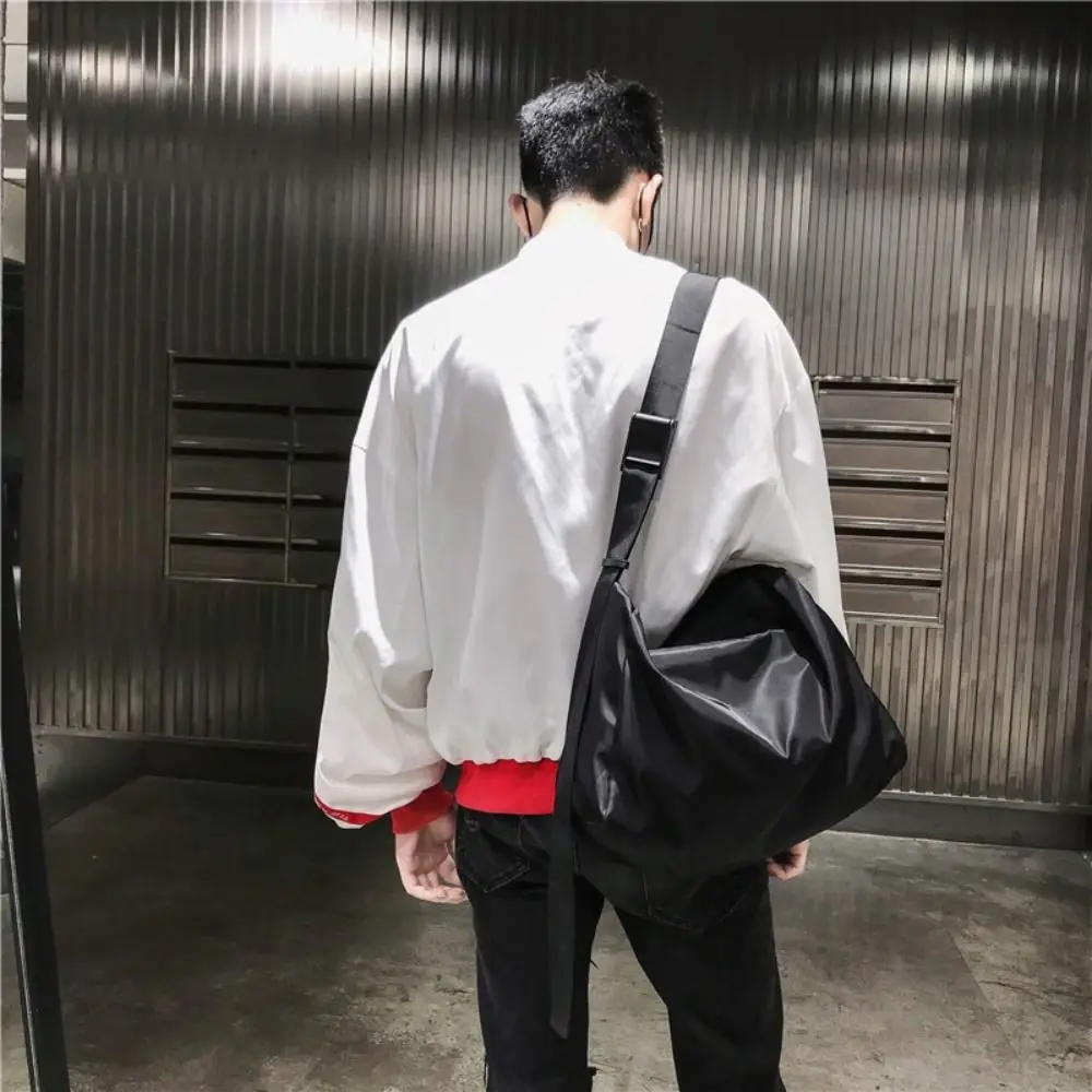 

Solid Color Men's Shoulder Bag Multifunctional Large Capacity Canvas Crossbody Bag Zipper Wide Strap Simple Shoulder Bag School