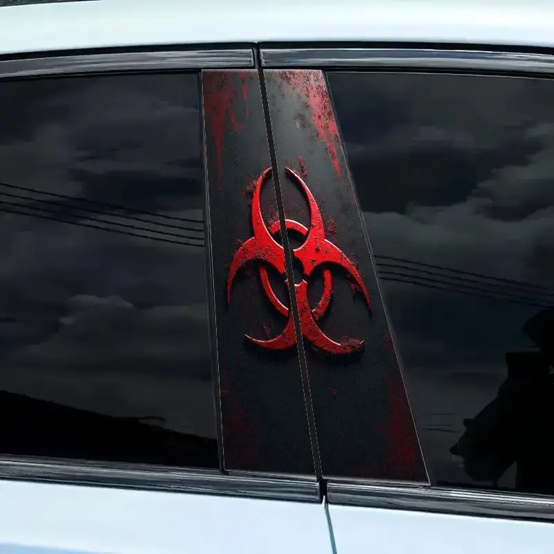 

2-Piece Pack of High Quality Stickers - Durable Vinyl B-Pillar Protective Stickers, Hazardous Biohazard Symbol