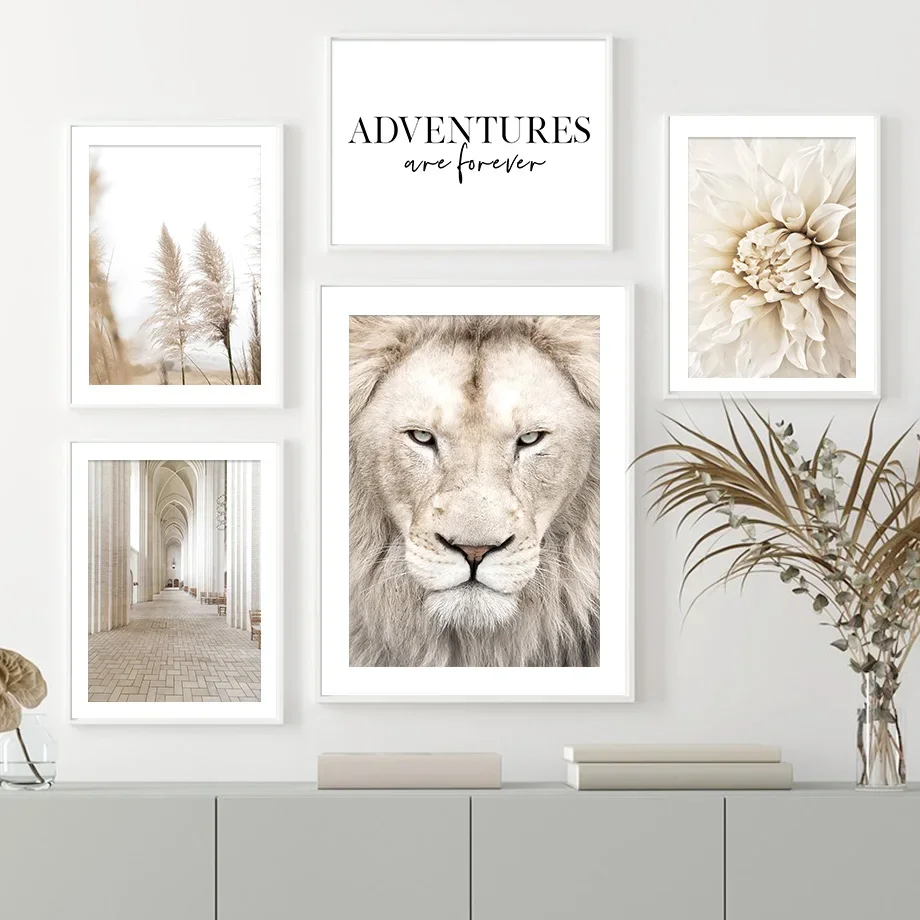 

Desert Landscape Flower Grass Lion Lines Wall Art Canvas Painting Nordic Posters And Prints Wall Pictures For Living Room Decor