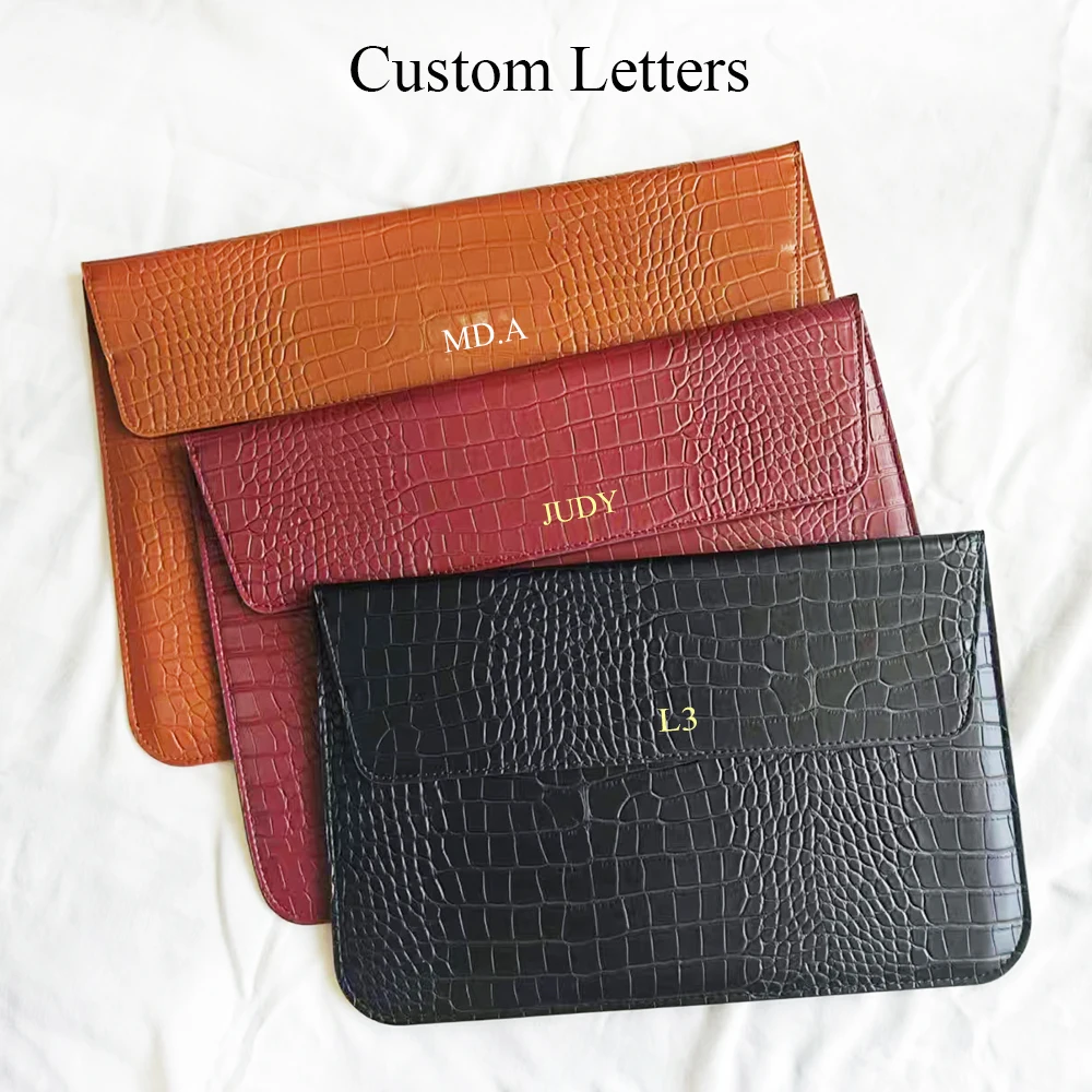 Custom Name Business Laptop Bag Dropshiping Engrave Letters Men Crocodile PU Leather Laptop Sleeve Portable Women Notebook Case