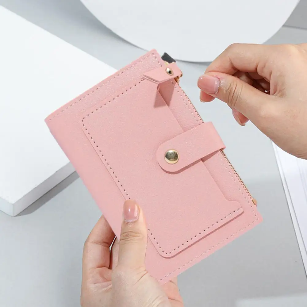 Women Purse Changes Wallet Button Closure Solid Color Students Allowance Purse Card Holder Large Capacity Portable Wallet 명함함