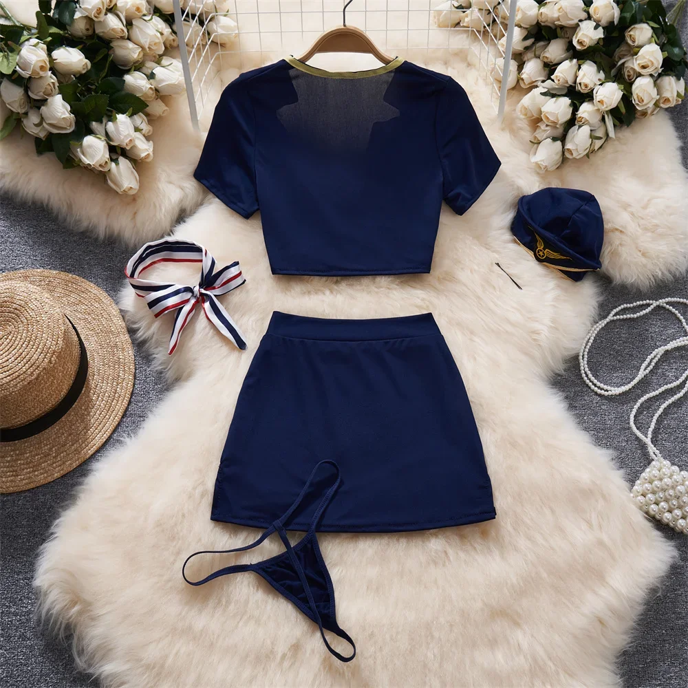 غير النظامية قصيرة الأكمام سليم المحاصيل الأعلى مرونة الخصر ألف خط تنورة قصيرة مجموعة المثيرة الملابس الداخلية تأثيري المرأة الملابس السرية منامة #2