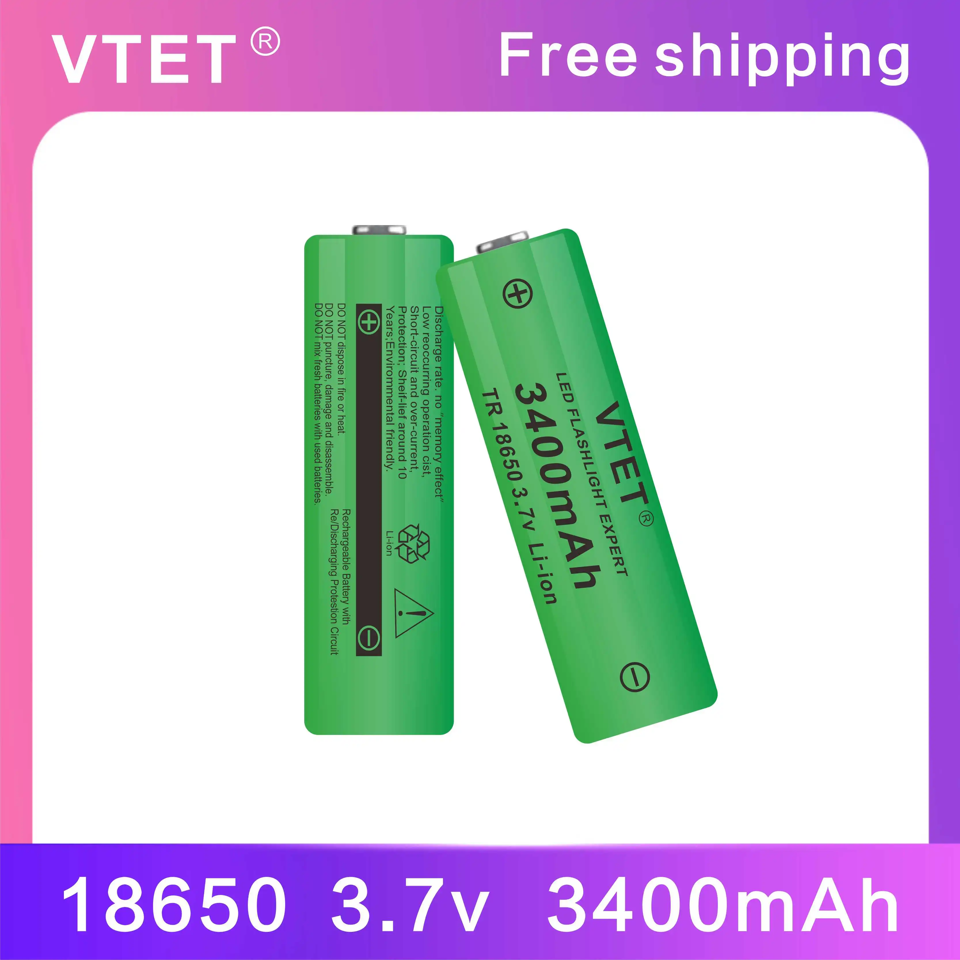 2024New18650 Battery 3.7V 3400mAh Rechargeable Li-ion Battery for Led Flashlight Toys Fan Battery DIY Make High Quality Reusable