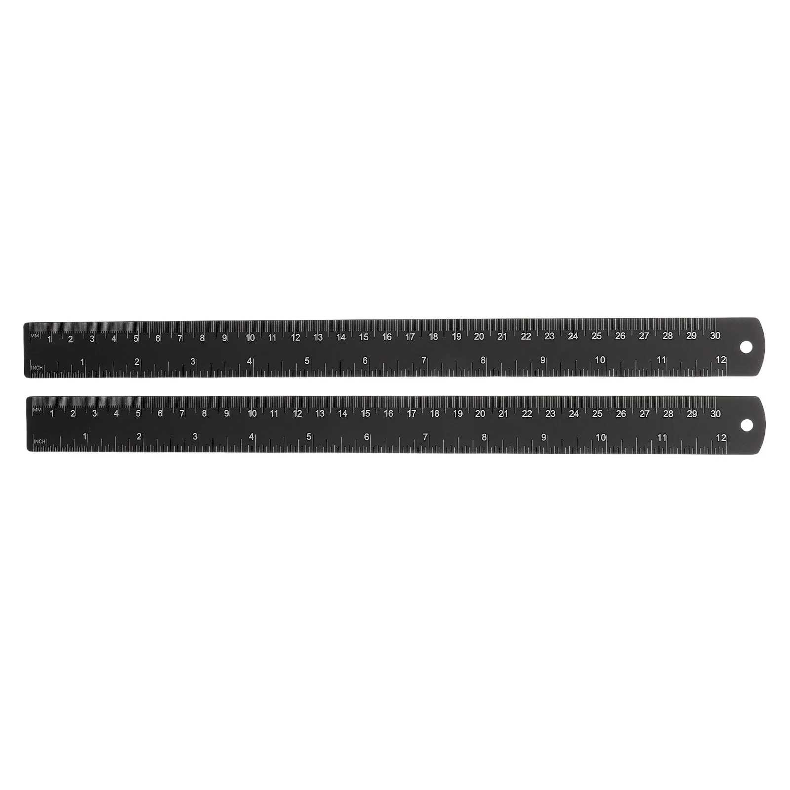 2pcs Aluminum Straight Ruler 30Cm Black Metal Measuring Tool For Woodworking Drawing Architecture Engineering School Office