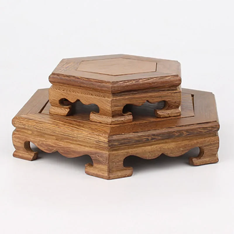Hexagonal Square Tea Ceremony Cup Pad Purple Clay Pot Base Mahogany Solid Wood Antique Decoration Base