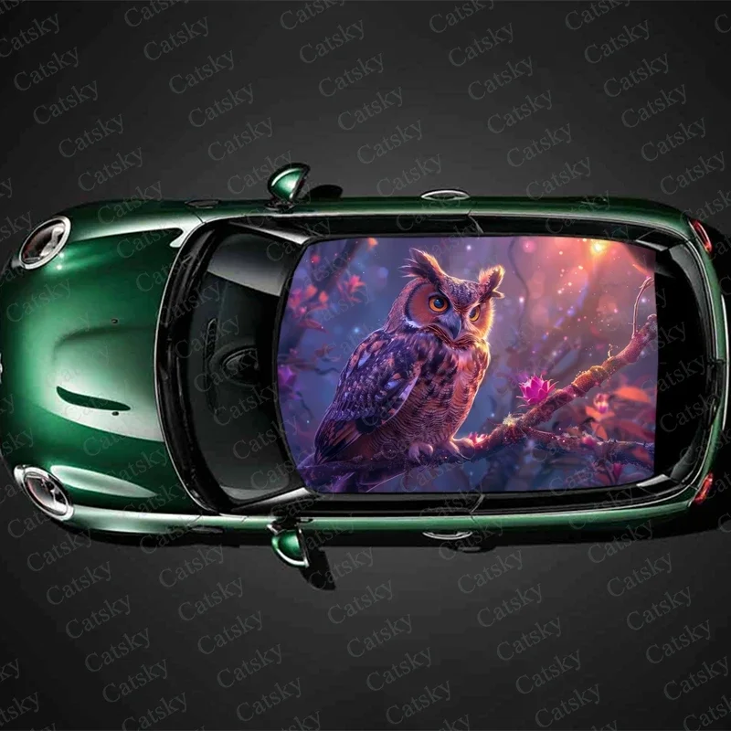 Owl Wildlife Nature Bird Car Roof Sticker Wrap Racing SUV Accessories Packaging Painted PVC Custom Car Graphic Decal