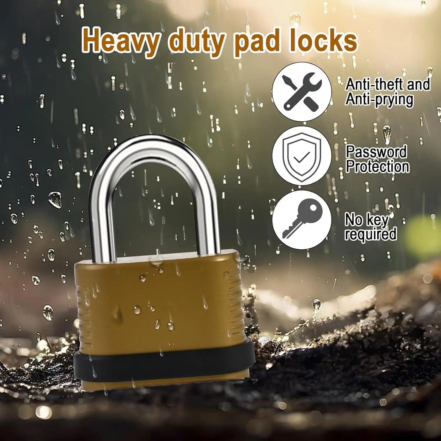 Combination Lock |   4-Digit Heavy Duty Combo Lock - 26.5mm Outdoor Waterproof Combination Padlock for Outdoor Fence, Locker, Gym gallery 5