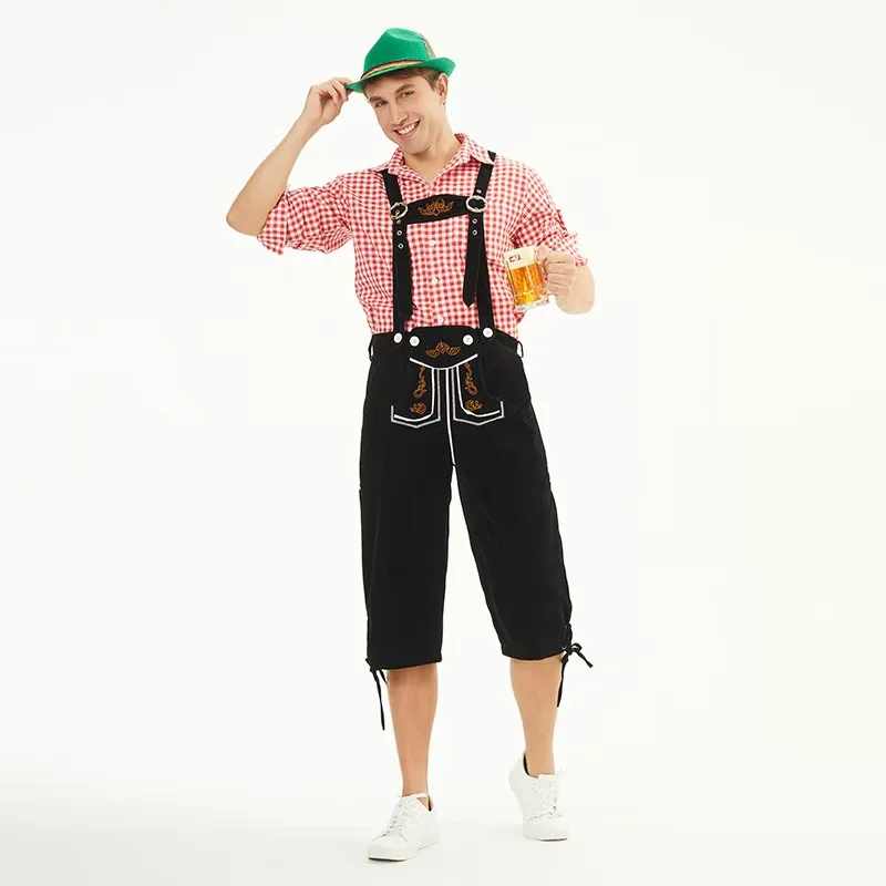 Disfraz de Festival de la cerveza alemana para hombre, conjunto de top, pantalones y sombrero, conjunto de disfraz de juego de rol