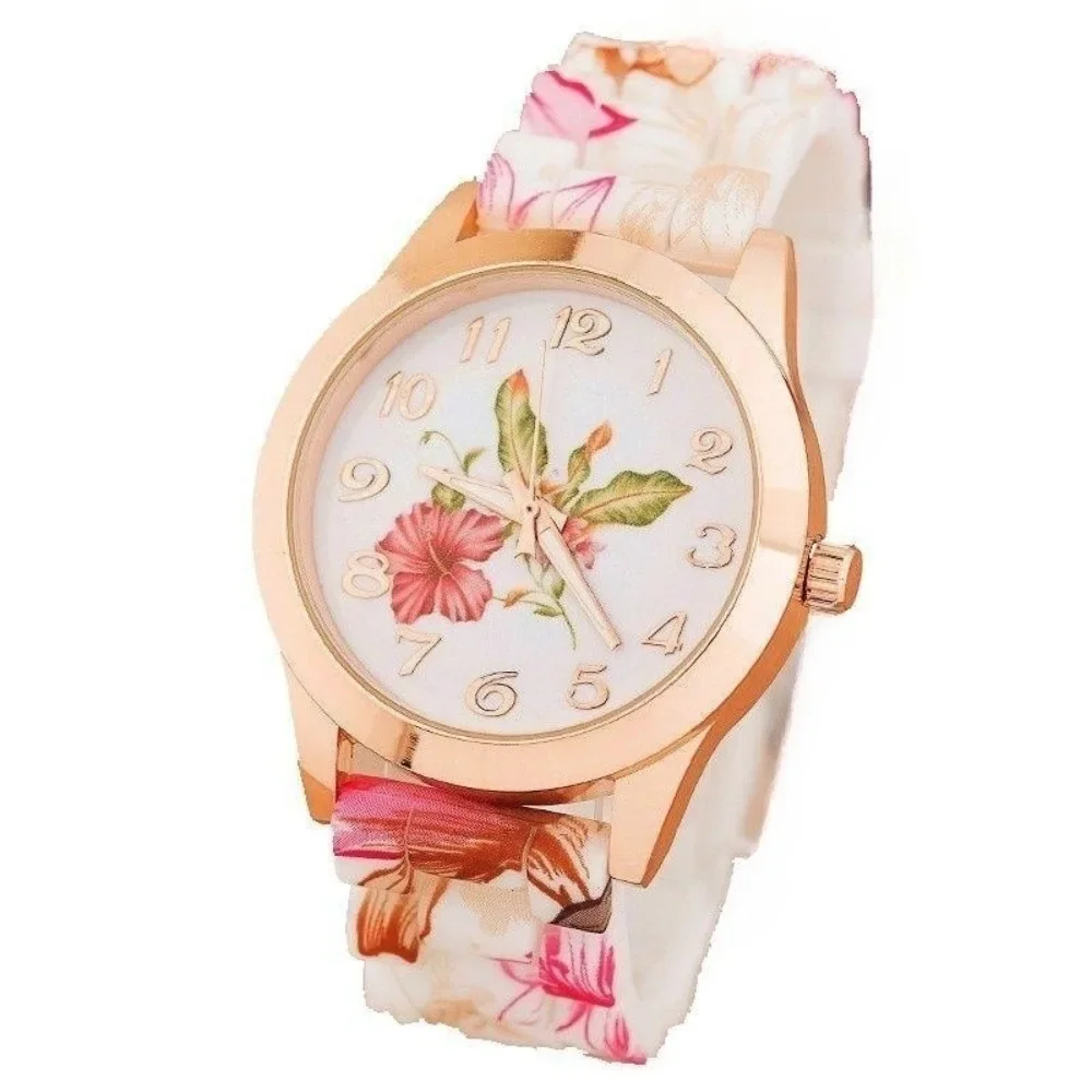 Casual Watch Printed Silicone Strap Clock Luxury Quartz Ladies Watches Women Flower Pattern Multi Color Wristwatch Montre Femme