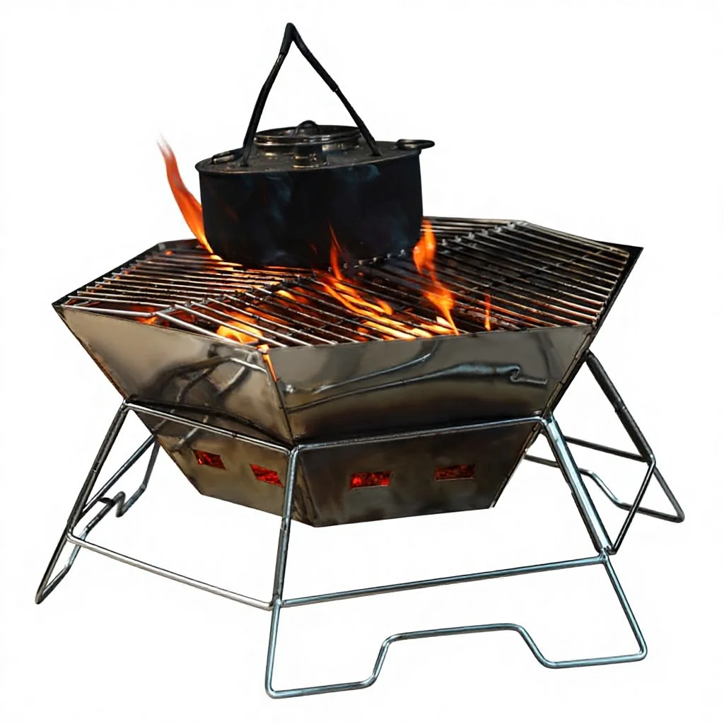 Portable Hexagonal Stainless Steel Charcoal Grill For Camping Picnic BBQ And Outdoor Cooking