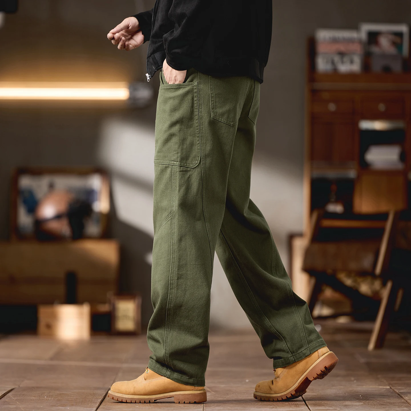 Men's work jeans New autumn and winter models Straight loose multi-pocket pure cotton men's jeans Large size 31-46