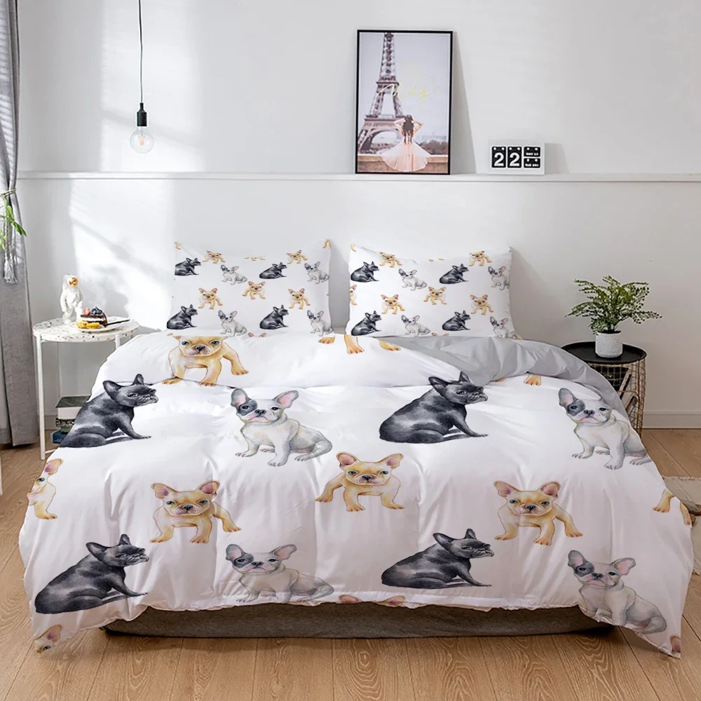 French Bulldog Bedding Set Cartoons Puppy Children Bedclothes Cute Duvet/Quilt Cover And Pillowcase Kawaii Boys Girls 3