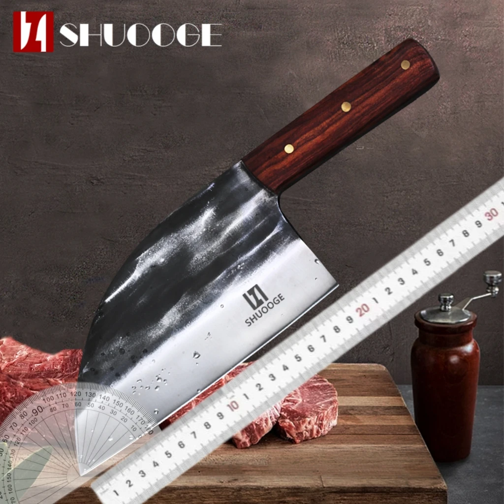 

SHUOOGE 6 Inch Handmade Knife High-carbon Clad Steel Super Butcher Cutting Nakiri Knife With Wenge Wooden For Kitchen Chef