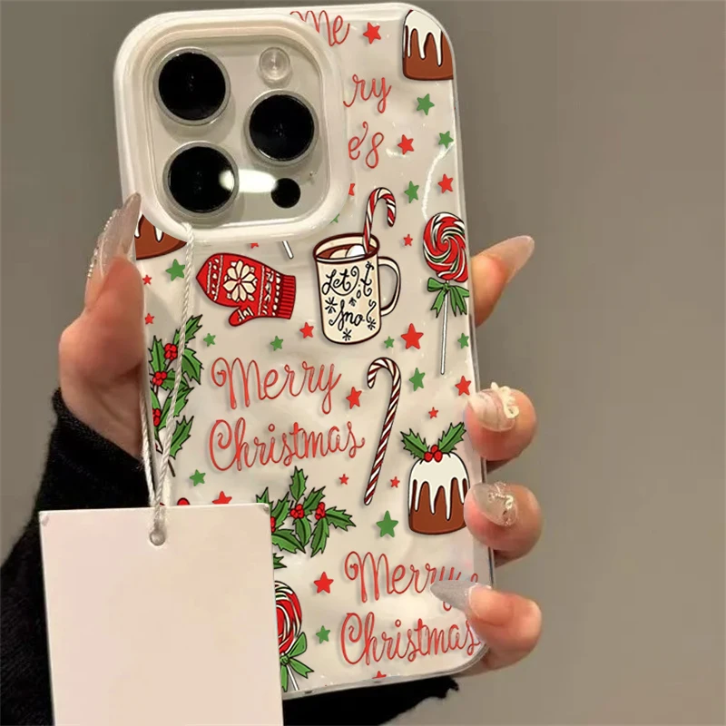 Cute Festive Christmas Pattern Phone Case For iPhone 17 16 15 14 13 Pro 11 12 Pro Max 15 Plus Air Wavy Texture Protective Cover