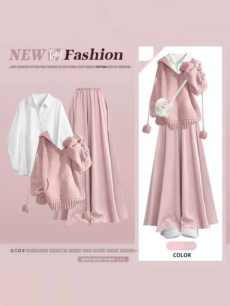 

Вязаный комплект Sweet Fre Lazy Sle, широкие брюки с высокой талией, комплект из двух предметов, осенне-зимняя модная повседневная одежда для женщин